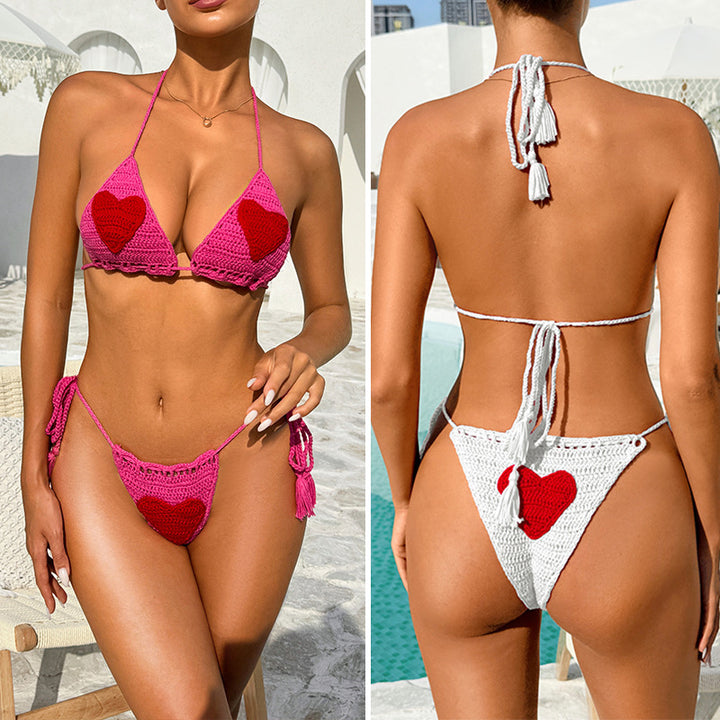Damen Häkel-Bikini-Set mit Herz-Motiv und anpassbarem Trägersystem Drune