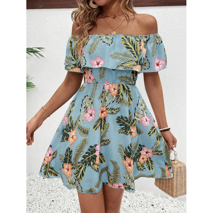 Damen Off-Shoulder Sommerkleid mit floralem Muster Drune