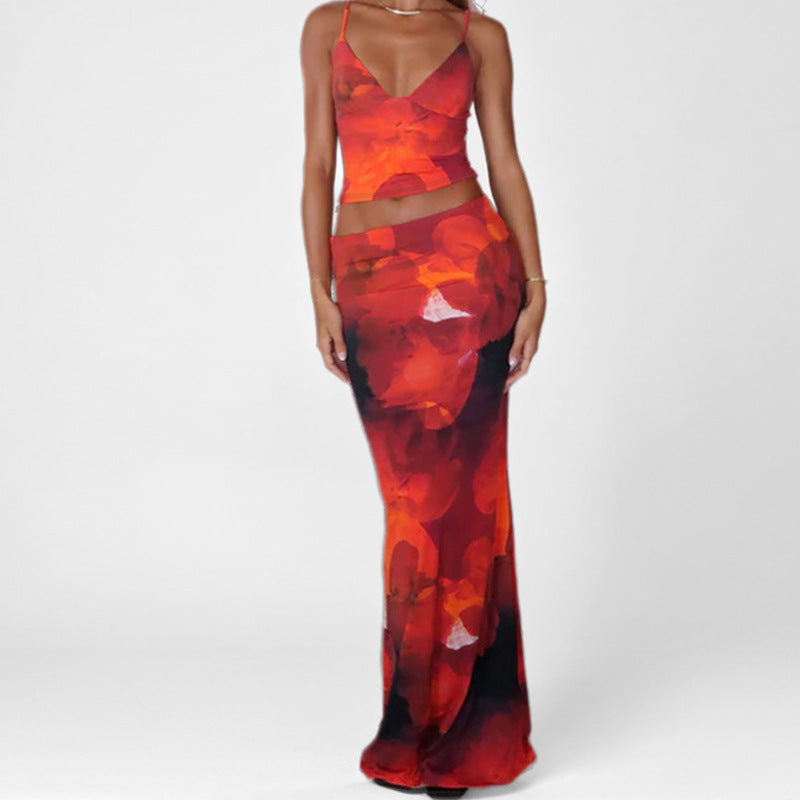 Damen Floral Geschmeidiges Ensemble mit Spaghettiträgern Drune