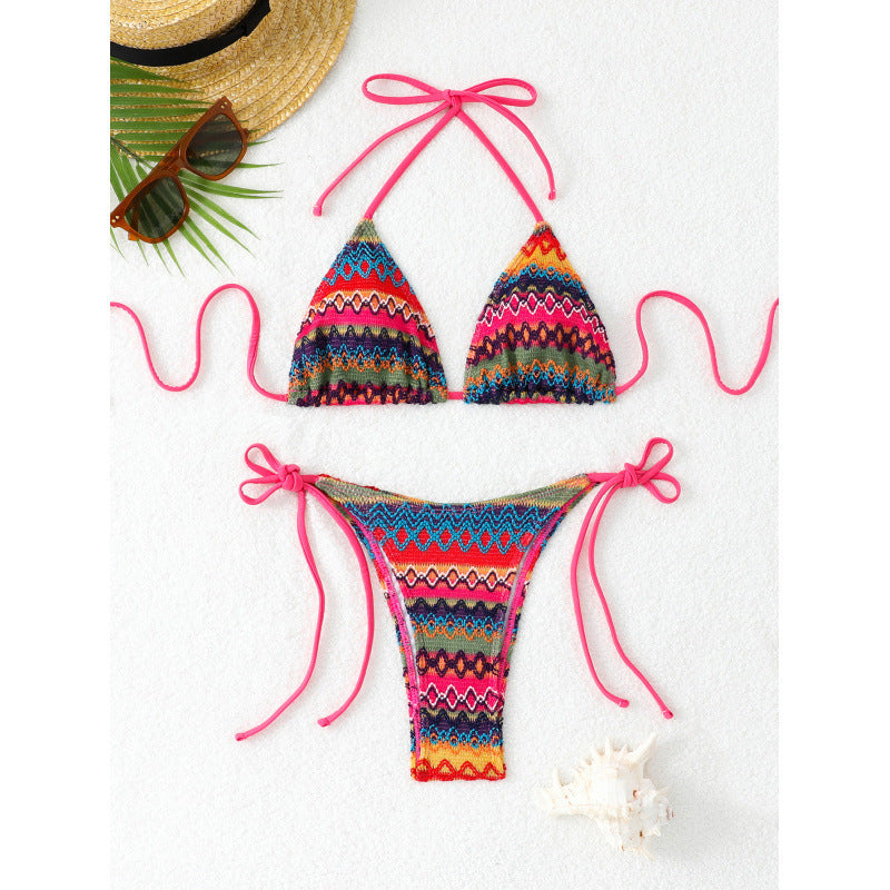 Damen Triangel-Bikini-Set mit farbenfrohem Ethno-Muster Drune