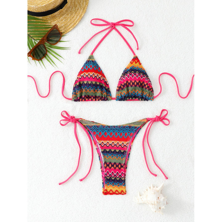 Damen Triangel-Bikini-Set mit farbenfrohem Ethno-Muster Drune