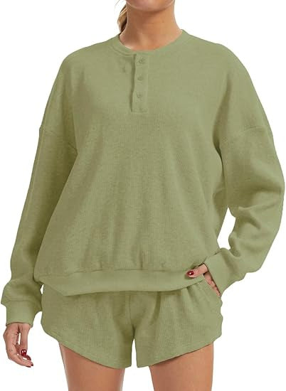 Damen Lässiger Oversized Pullover und Shorts Set Drune