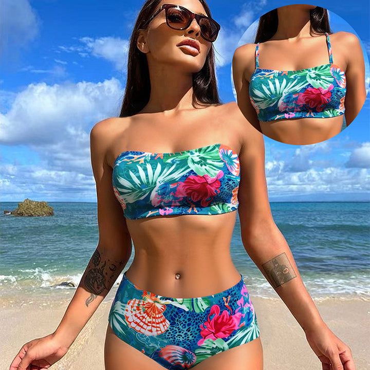Damen Bikini-Set mit floralem Design und hoch tailliertem Schnitt Drune