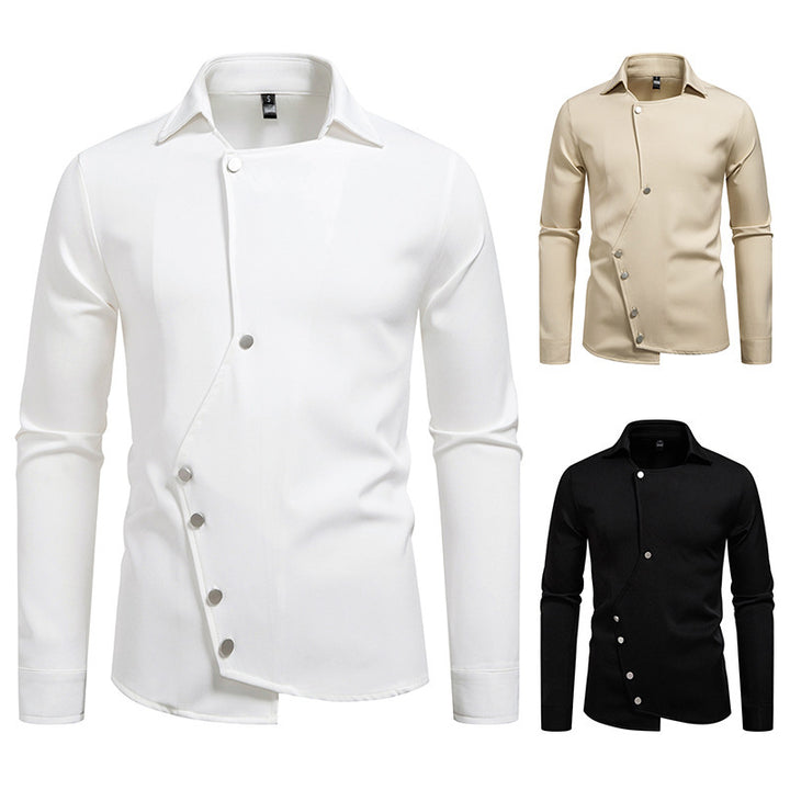 Herren Hemd mit asymmetrischem Knopfdesign und modernem Kragen Drune