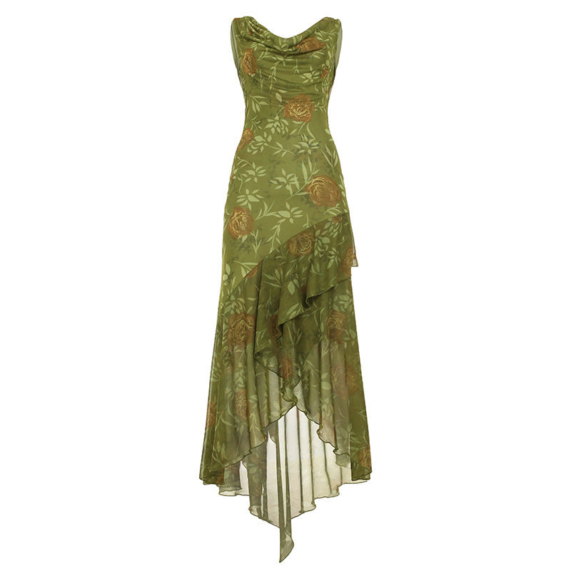 Damen Maxikleid mit asymmetrischem Saum und floralem Design Drune
