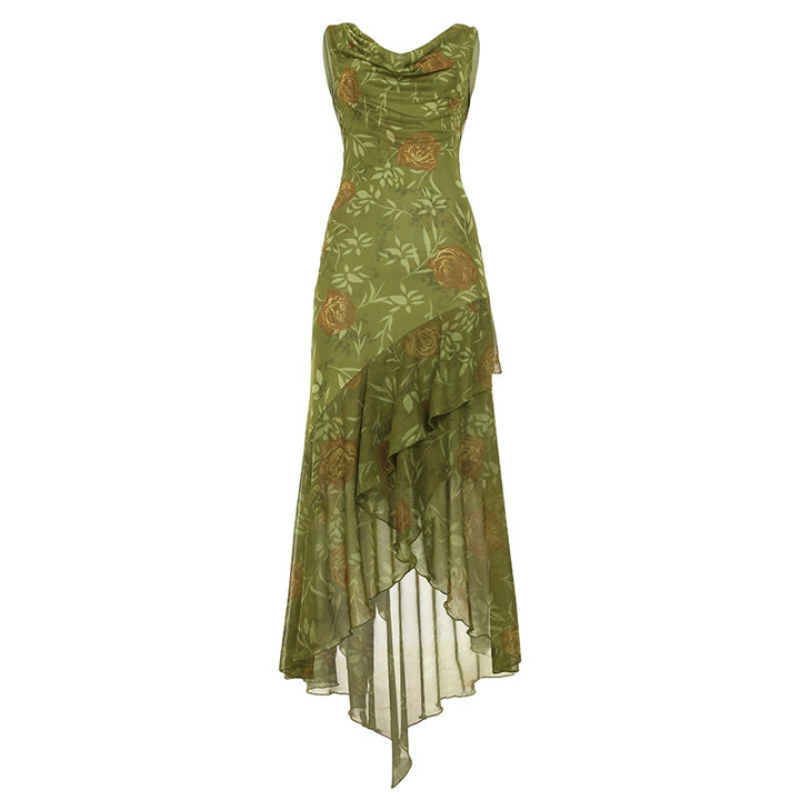 Damen Maxikleid mit asymmetrischem Saum und floralem Design Drune