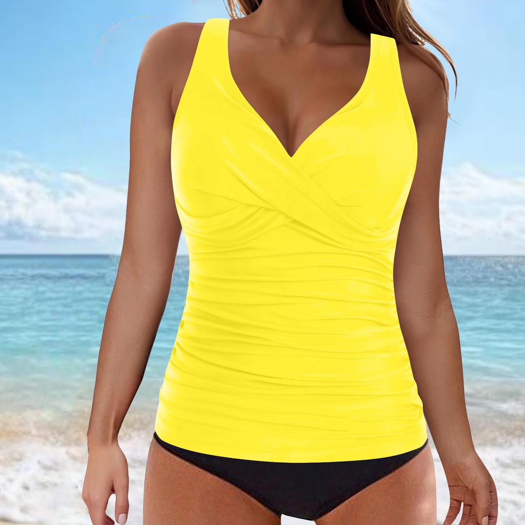 Damen elegantes Wickel-Badeoberteil mit Rüschen Drune