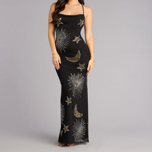 Damen Glamouröses Abendkleid mit schimmernden Pailletten und fantasievollem Design Drune