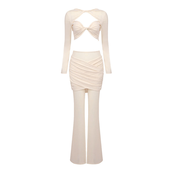 Damen Outfit-Set mit Langarmoberteil und stilvollem Wickelrock Drune