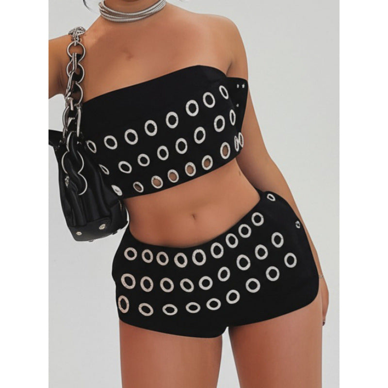 Damen modischer Minirock mit asymmetrischem Schnitt und metallischen Details Drune