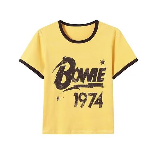 Damen Vintage T-Shirt mit Rundhalsausschnitt und auffälligem Grafikdruck Drune