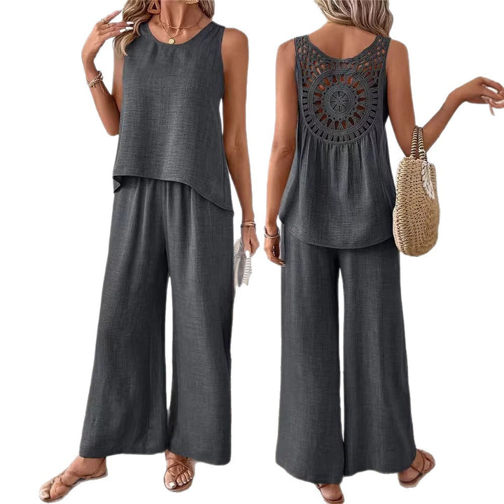 Damen Lässiges und luftiges Zweiteiliges Set mit Oberteil und weitem Hosen Drune