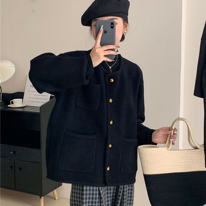 Damen Softe Jacke mit dekorativen Knöpfen und großen Taschen Drune