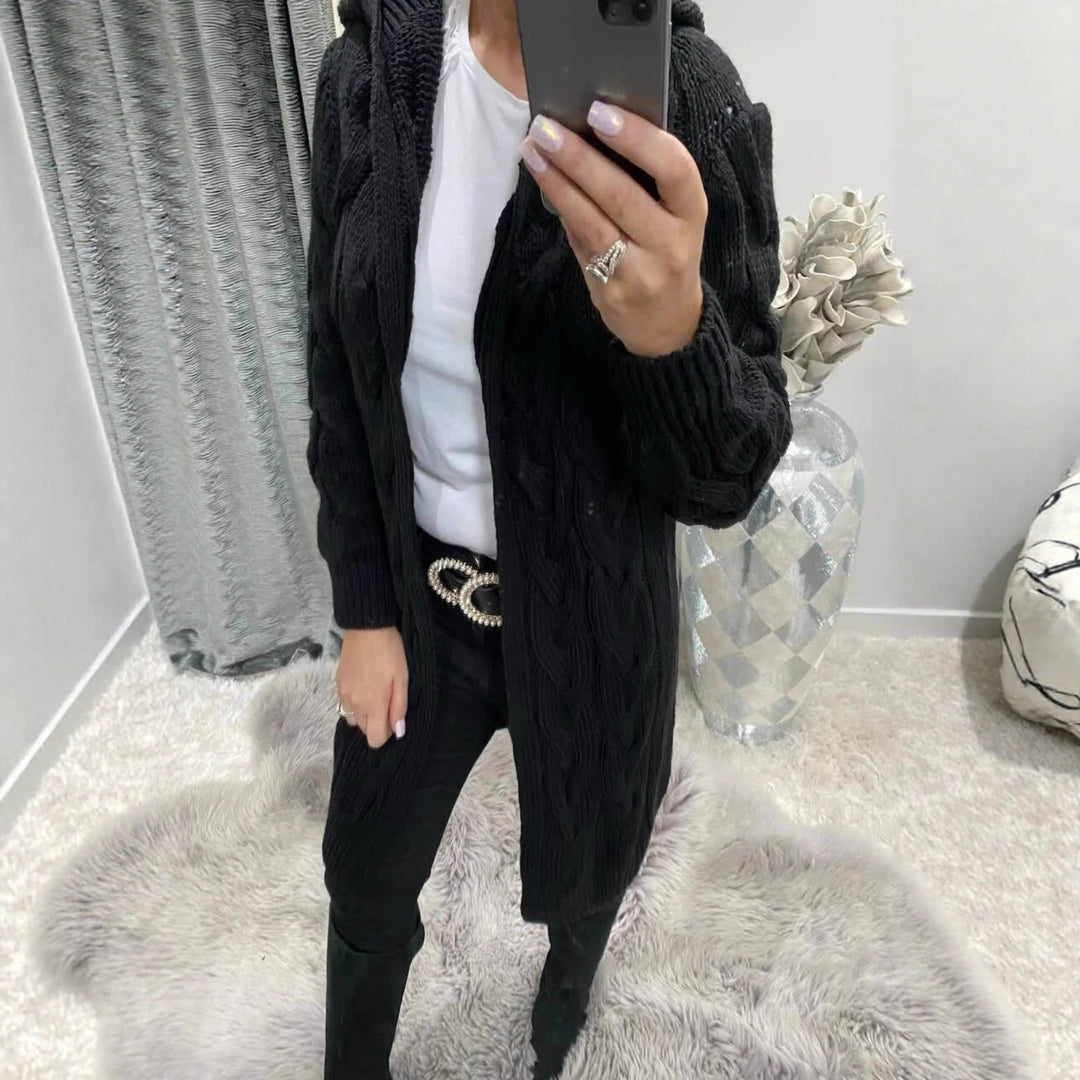 Damen Grobstrick-Cardigan mit nostalgischem Zopfdesign und praktischen Taschen Drune