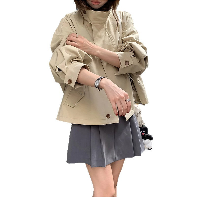 Damen modische Kurzjacke mit innovativem Kragen und dekorativen Knöpfen Drune