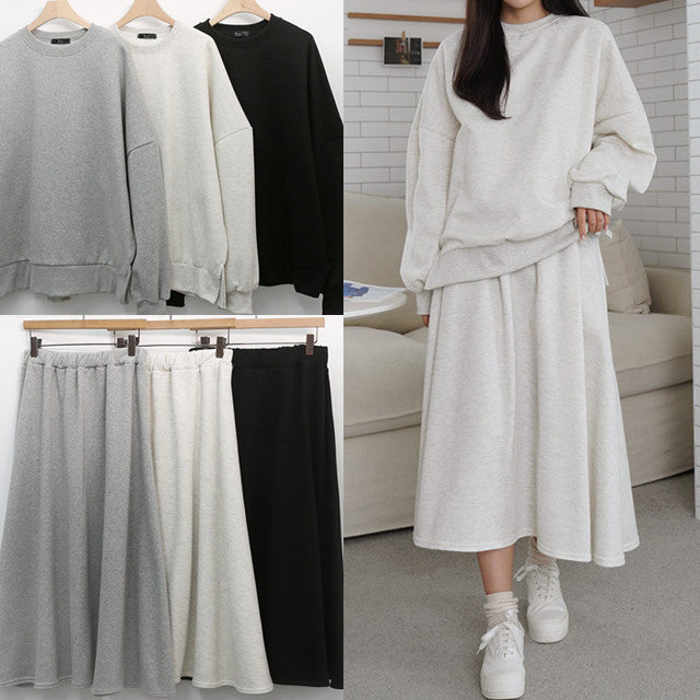 Damen Lässiges Sweatshirt und Maxi-Rock Set mit praktischen Taschen und elegantem Schnitt Drune
