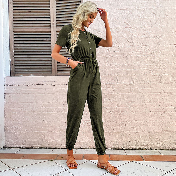 Damen Alltagsjumpsuit mit halbärmeligem Design und elastischem Bund Drune