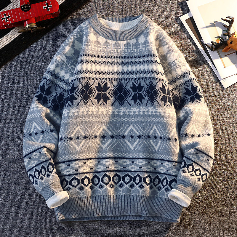 Herren gemusterter Pullover mit winterlichem Design und hohem Kragen Drune