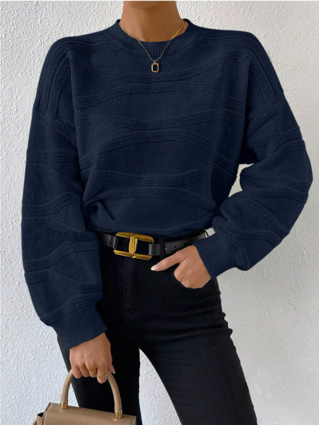 Damen extravagantes Strickoberteil mit modischem Wellenmuster Drune