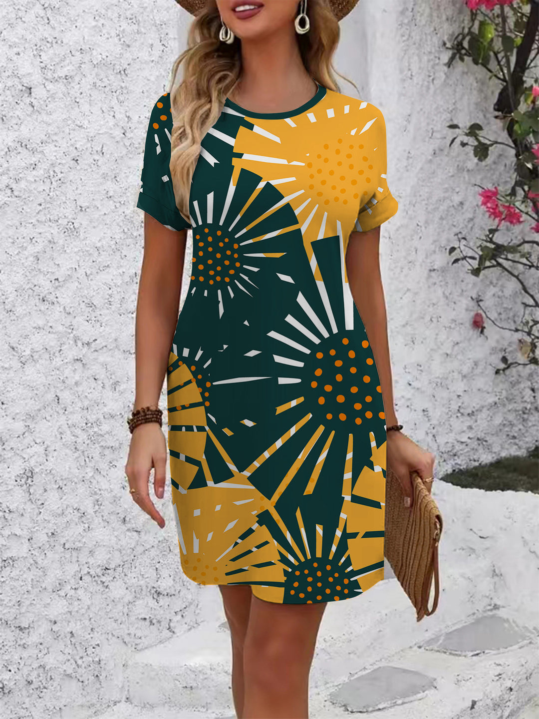 Damen farbenfrohes Mandala Kleid im lässigen Schnitt Drune
