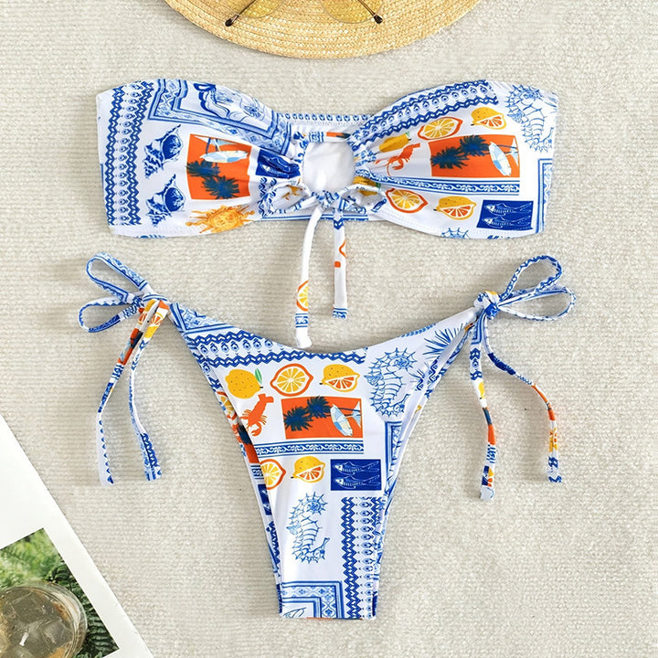 Damen Bandeau-Bikini mit verspieltem Muster Drune