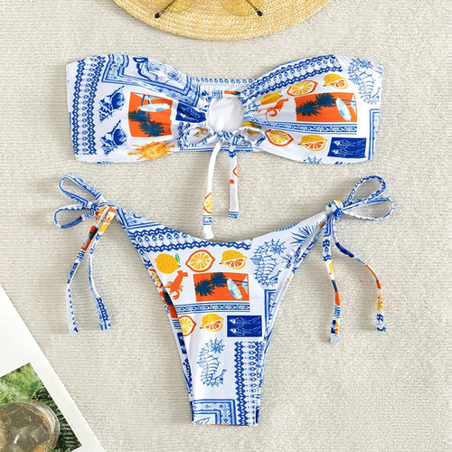 Damen Bandeau-Bikini mit verspieltem Muster Drune