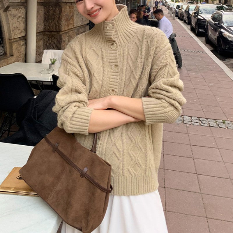 Damen Strickjacke mit hochgeschlossenem Kragen und strukturierter Oberfläche Drune