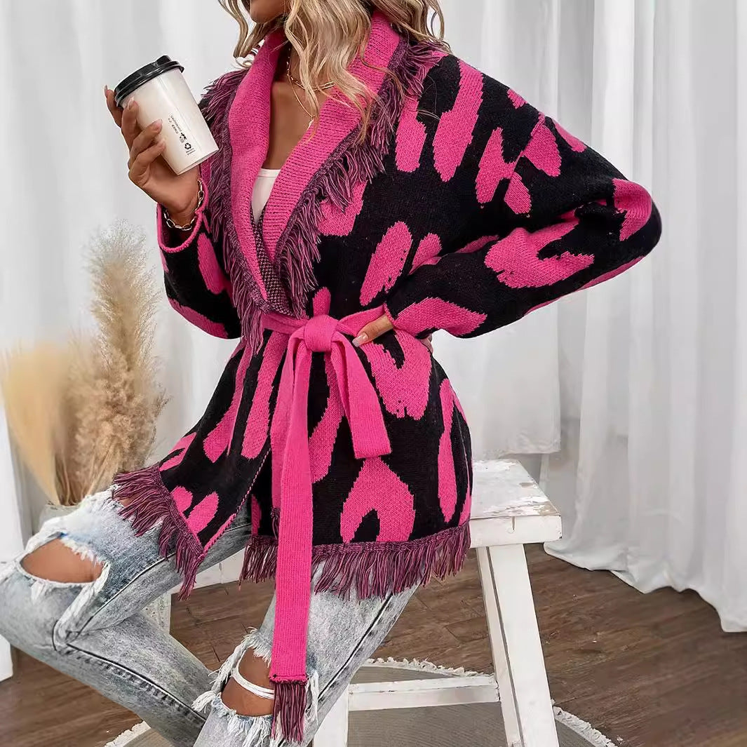 Damen Modische Strickjacke mit Fransendetails im auffälligen Tierdesign Drune