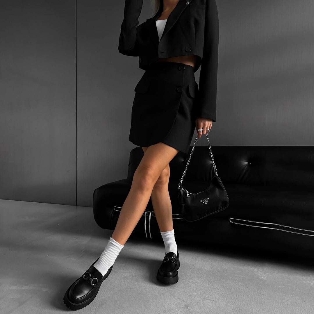Damen Blazer-Rock Set mit modischem Schnitt und praktischen Taschen Drune