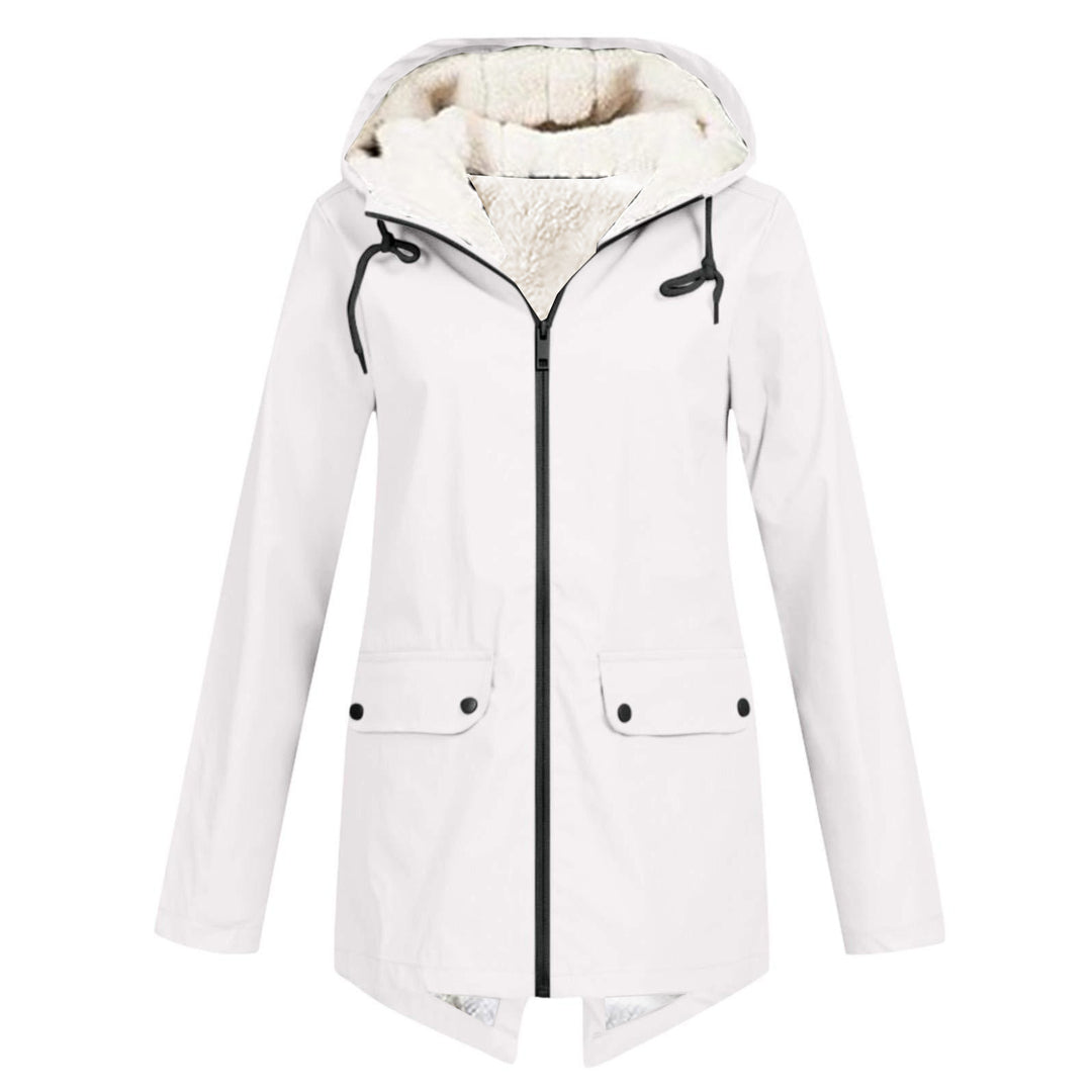 Damen wetterfeste und gefütterte Regenjacke mit verstellbarem Kapuzenkragen Drune
