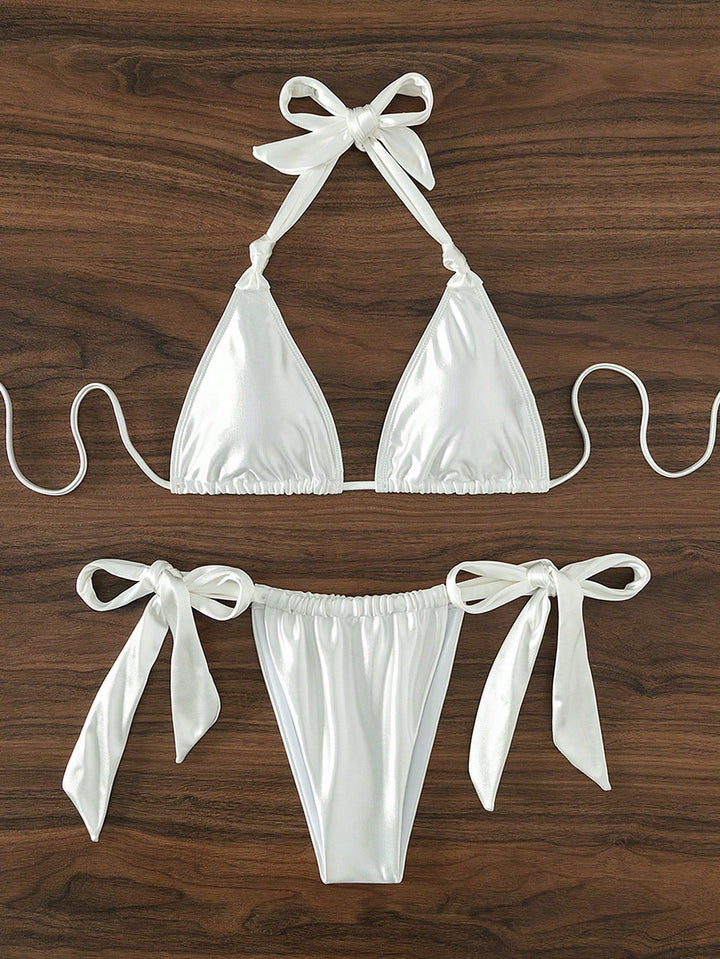 Damen Stilvoller Triangel-Bikini mit Schleifen-Details Drune