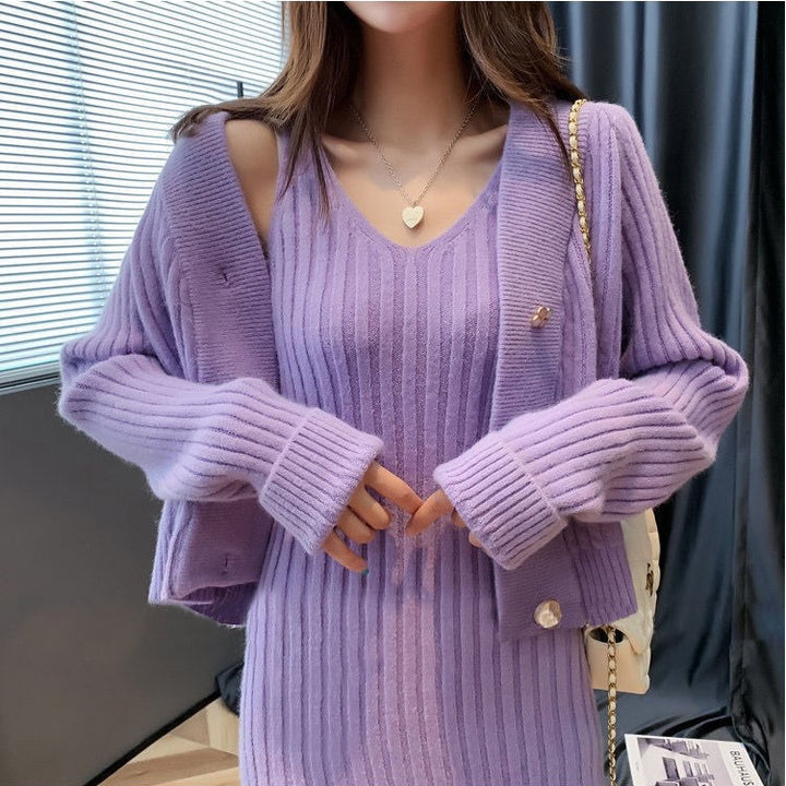 Damen Strickensemble mit elegantem V-Ausschnitt und dekorativem Cardigan Drune