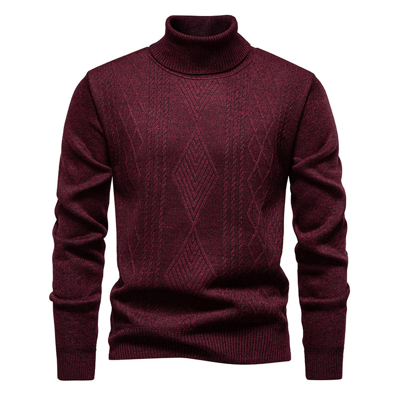 Herren nan Feinstrick-Rollkragenpullover mit strukturierter Zopfmuster-Struktur und körpernahem Schnitt Drune