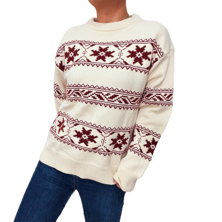 Damen Winterpullover mit festlichem Schneemuster und weichem Strick Drune