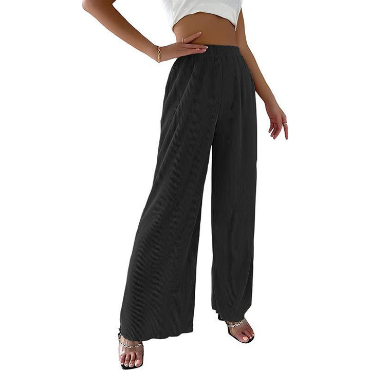 Damen Elegante Plissee-Hose mit Weitem Bein und Elastischem Bund Drune