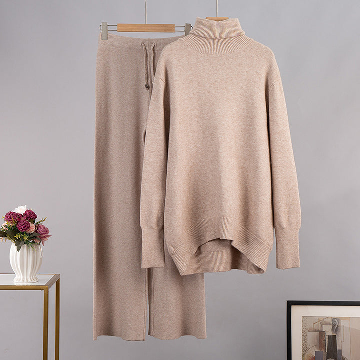 Damen Lässiges Strick-Set mit hohem Kragen und weitem Schnitt Drune