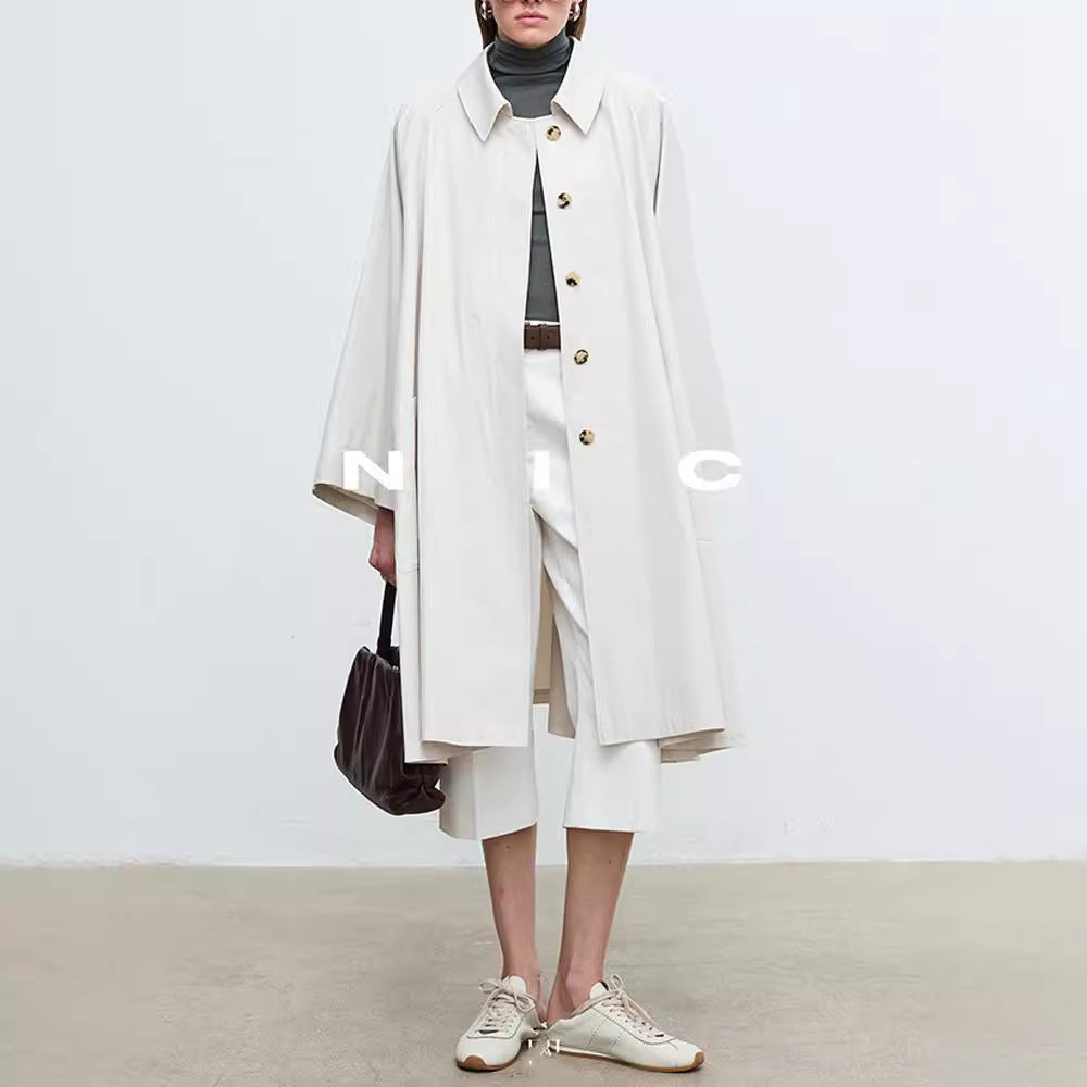 Damen lässiger Trenchcoat mit übergroßen Ärmeln und Button-Details Drune