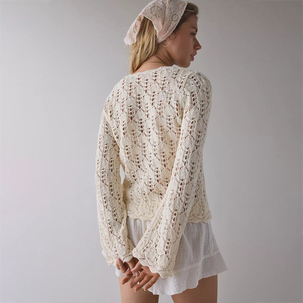 Damen luftiger Häkelstrick-Cardigan Drune