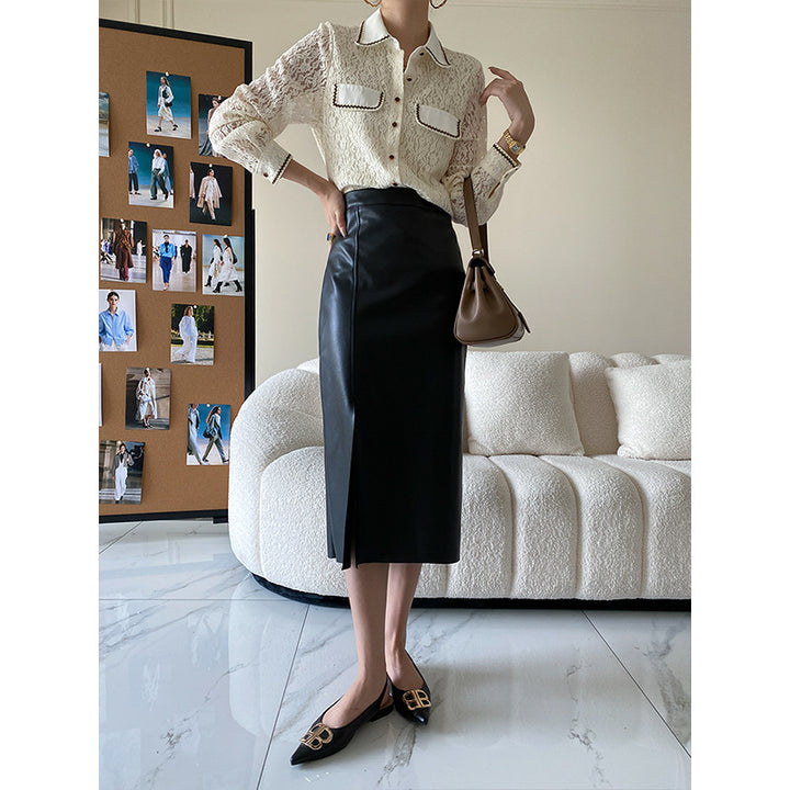 Damen Elegante Spitzenbluse mit Kontrastdetails Drune
