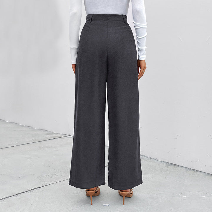 Damen Weite Hochtaillierte Hose mit praktischen Taschen und klassischen Knopfdetails Drune