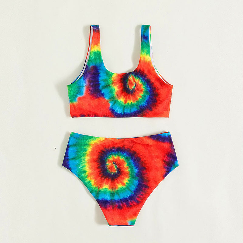 Damen Bunt gemusterter Bikini mit hohem Bund und sportlichem Schnitt Drune