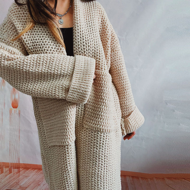 Drune | Lange Strickjacke mit Taschen Chunky Strick Weiche und Lässige Silhouette