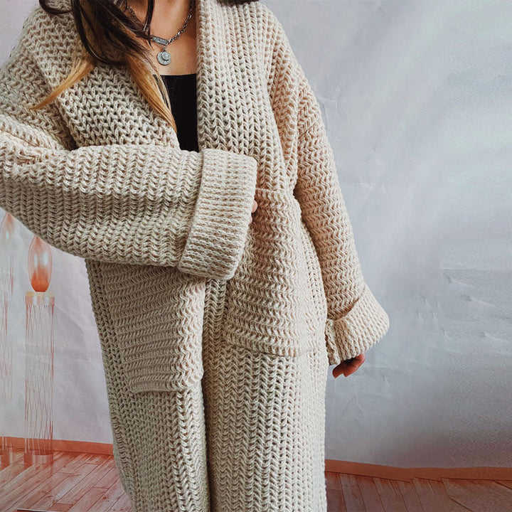 Drune | Lange Strickjacke mit Taschen Chunky Strick Weiche und Lässige Silhouette