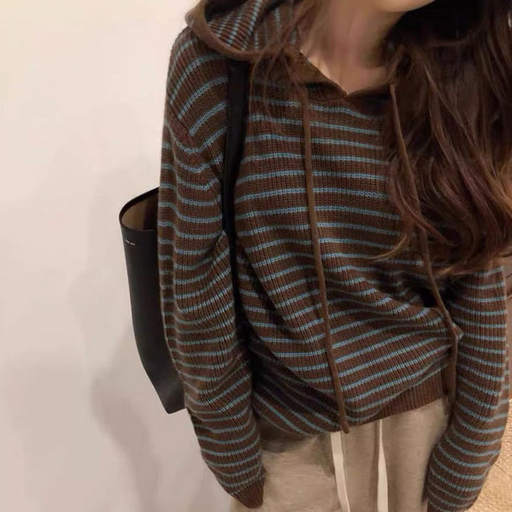 Damen Gemütlicher Kapuzenpullover mit Streifenmuster Drune