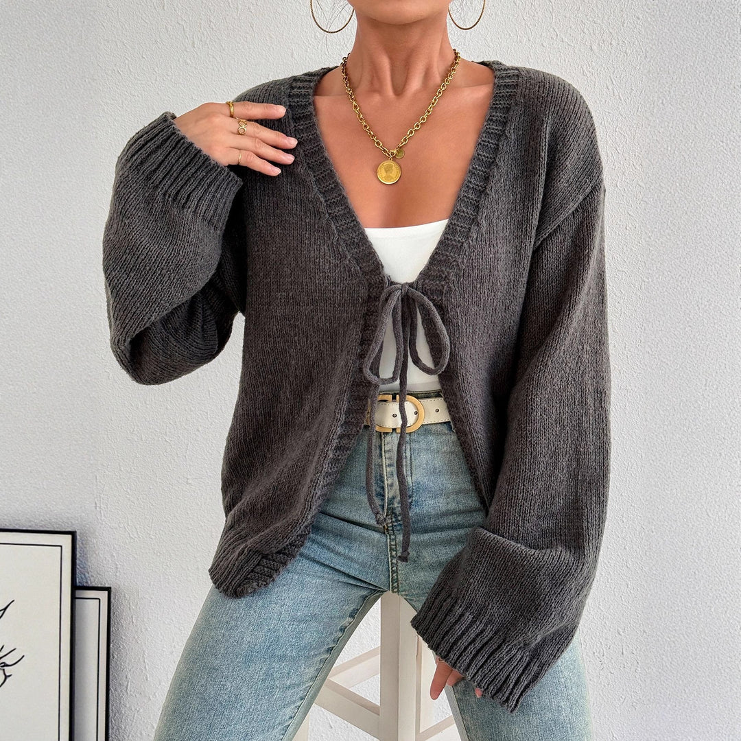 Damen gemütlicher Strickcardigan mit modernem Bindeband Drune