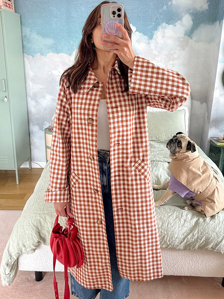 Damen Karomuster Trenchcoat Drune