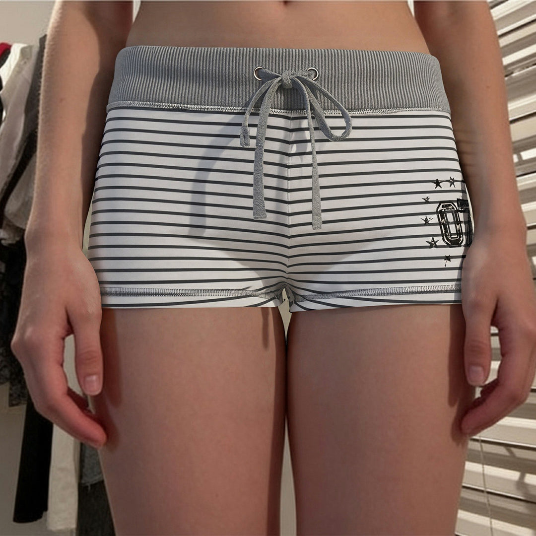 Damen Freizeit Shorts mit raffiniertem Streifenmuster und elastischem Bund Drune