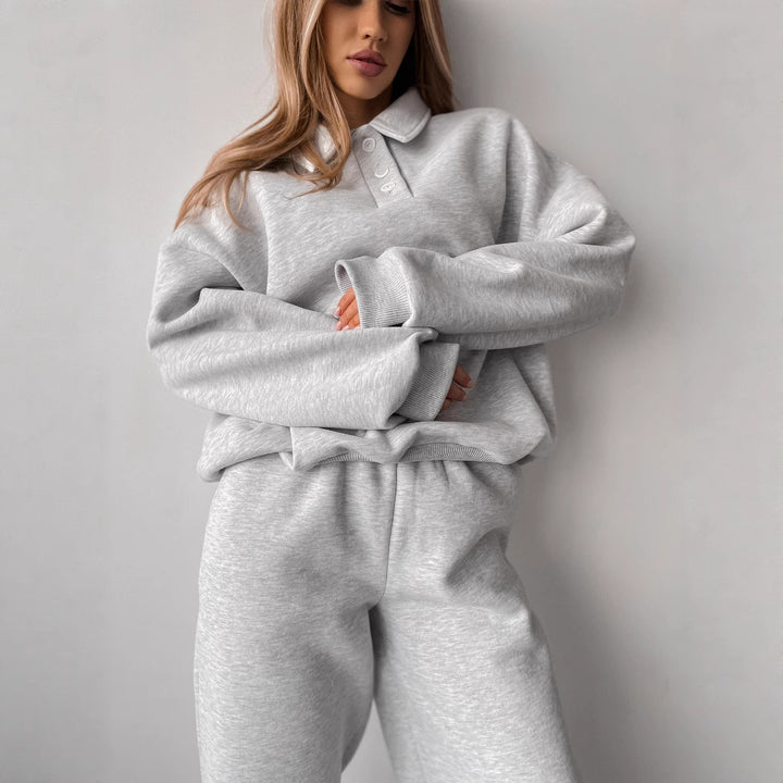 Damen lässiger Hoodie mit Knopfleiste und weit geschnittenen Hosen Drune