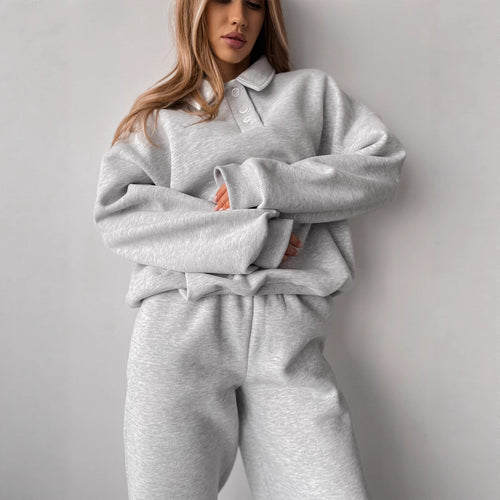Damen lässiger Hoodie mit Knopfleiste und weit geschnittenen Hosen Drune