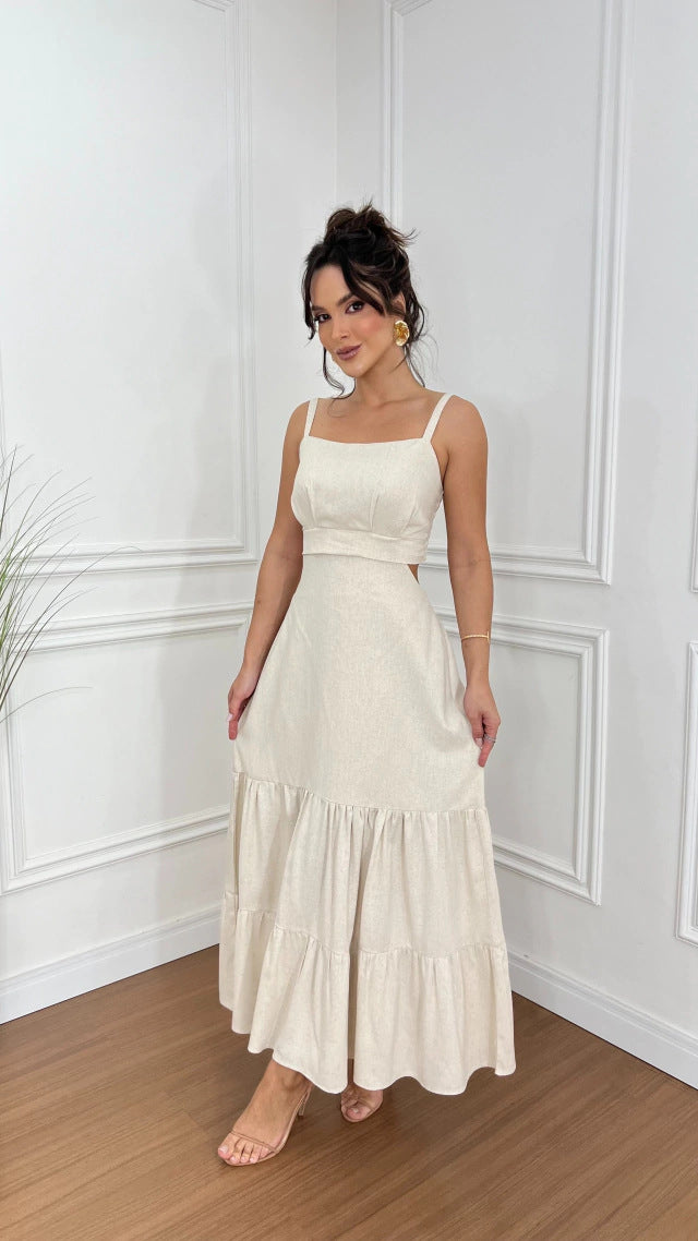 Damen Maxi-Kleid mit tailliertem Oberteil und voluminösem Rock Drune